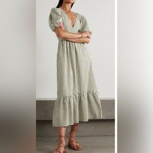 Faithfull the Brand Green Gingham Midi Dress